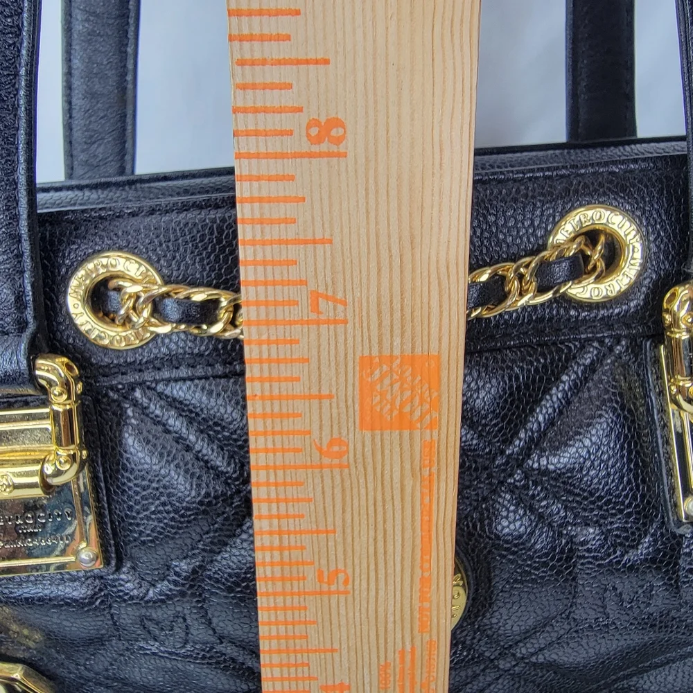 Metrocity Luxury Brand Black Quilted Tote‎ Bag with Gold Accents